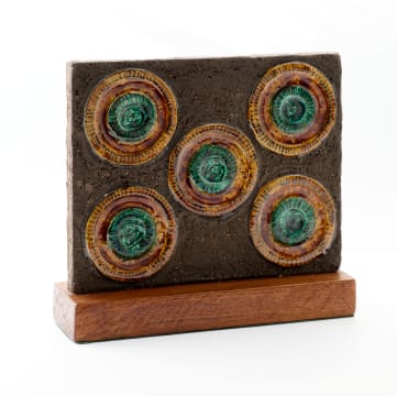Unknown Artist; Danish stoneware rectangular tile on teak base