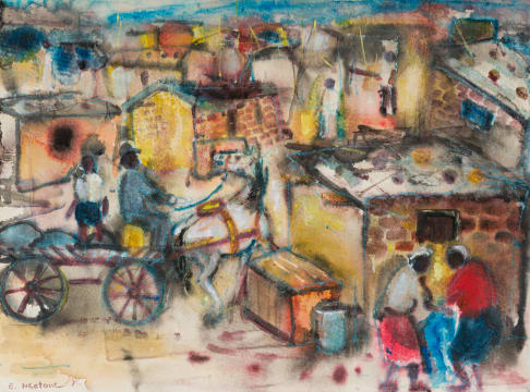 Ephraim Ngatane; Township Scene with Donkey Cart