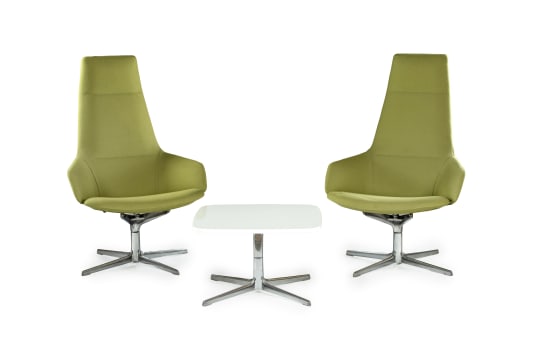 Jean-Marie Massaud; Pair of lime green 'Aston' executive chairs and coffee table for Arper, Italy