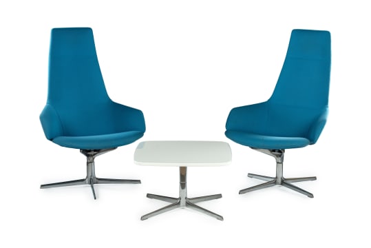 Jean-Marie Massaud; Pair of blue 'Aston' executive chairs and coffee table for Arper, Italy
