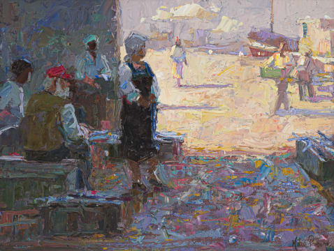 Mike Parsons; Figures Waiting by the Harbour