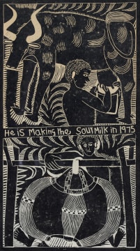 John Muafangejo; He is Making the Sour Milk in 1975
