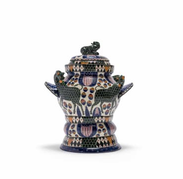 Ardmore Ceramic Studio; Walking giraffe lidded vessel