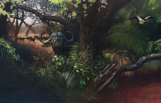 Hannes du Plessis; Landscape with Buffaloes and Geese