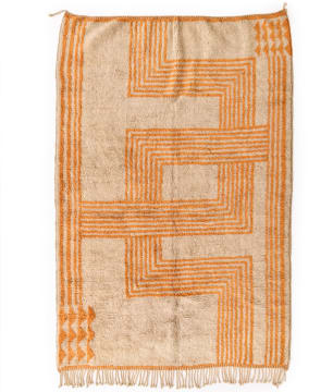 Herringbone; Grey and orange vintage Berber rug, Morocco