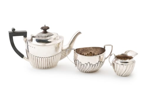 An assembled Victorian silver three-piece tea service, John Millward Banks, Birmingham, 1896