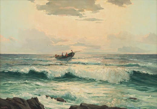 Giuseppe (Catty) Cattaruzza; Seascape with Fishing Boat