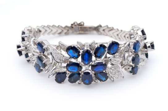 Foliate sapphire and diamond bracelet