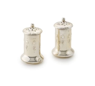 A pair of Edward VII silver salt and pepper pots, M & C Lister Ltd, Birmingham, 1906