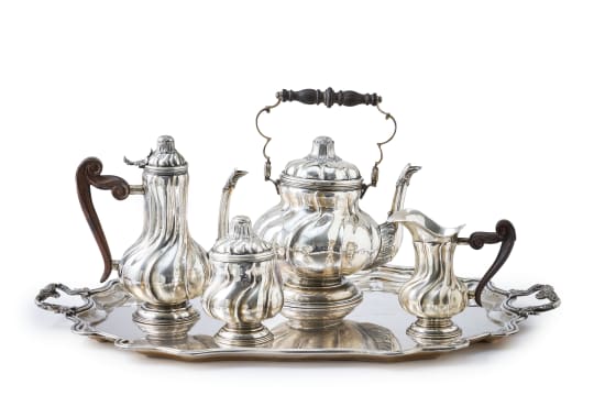 Five-piece Italian sterling silver coffee service, .925 standard, c.1944 -1968