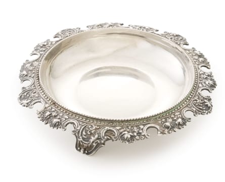 A silver pedestal dish, possibly Greek, hallmarked ATZHTIPH. & S, c. late 19th century