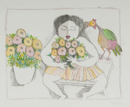 Pieter van der Westhuizen; Girl with Flowers and Chicken