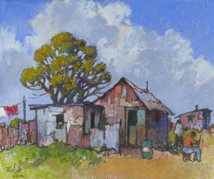Rural Cottage with Tree and Figures