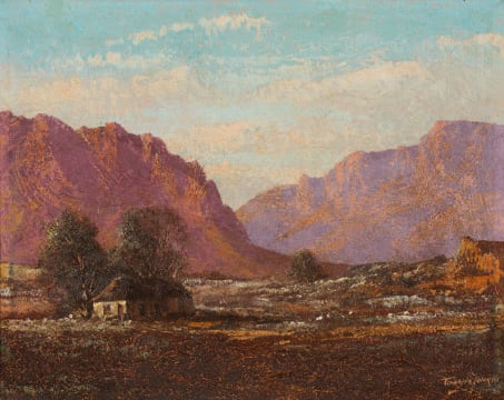 Tinus de Jongh; Cottage amongst Trees in a Mountainous Landscape