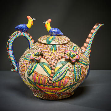 Ardmore Ceramic Studio; Guineafowl and flower teapot