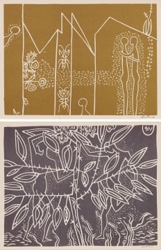 Walter Battiss; The Locust Swarm; Boys Collecting Wild Fruits, two