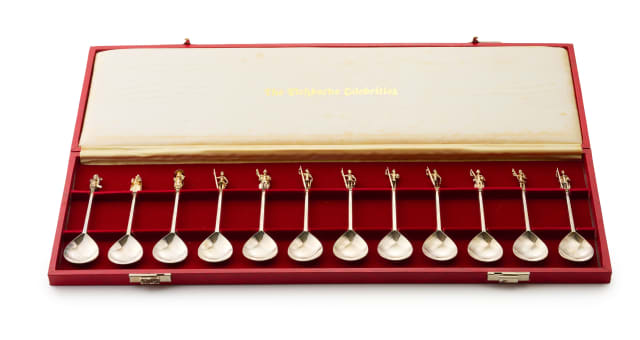 Set of replica Tichborne Celebrities silver spoons, Jan-Pierre Dondelinger, editioned 1662, South Africa, 1977