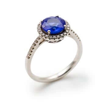 Tanzanite diamond halo ring