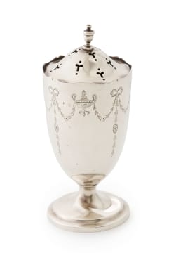 A George V silver sugar caster, E S Barnsley & Co, Birmingham, 1918