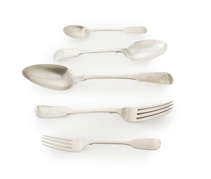 A miscellaneous group of George III silver 'Fiddle' pattern flatware, George Smith IV, London, 1798, various makers and dates