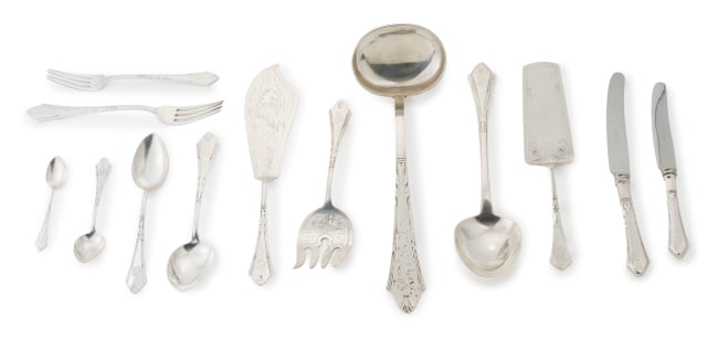 A canteen of Latvian silver flatware, Hermanis Banks, .875 standard, c.1922-1939