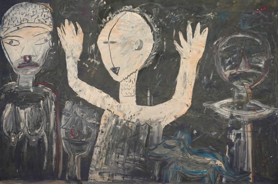 Phoka Nyokong; Arrangement in Grey, Blue, Red and Buff (Figures Anticipating their Capture)