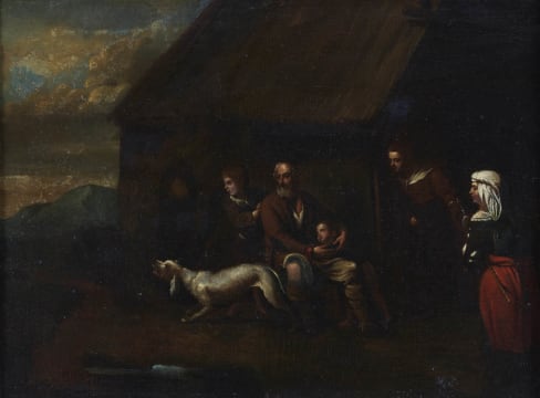 Dutch School, 18th Century; Figures by a House