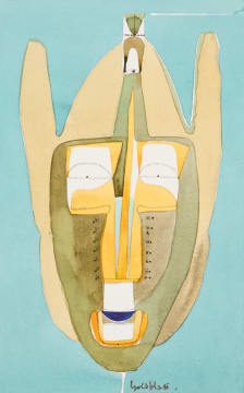 Abstract Mask in Green Yellow and Beige