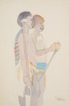 Two Figures with Staffs
