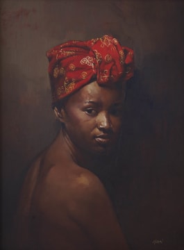 Douw van Heerden; Portrait of a Woman Wearing a Red Headscarf