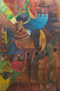 Pilkington Ssengendo; Untitled (Abstract with Faces and Figures in Red)