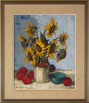 David Botha; Still Life with Sunflowers and Fruit