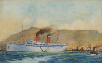 Attributed to Charles Edward DIxon; An (sic) Union Castle Steamship leaving Table Bay