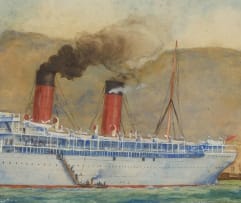 Attributed to Charles Edward DIxon; An (sic) Union Castle Steamship leaving Table Bay