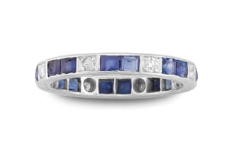 Edwardian blue sapphire and diamond eternity ring