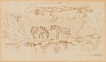 Walter Battiss; Zebra at Waterhole