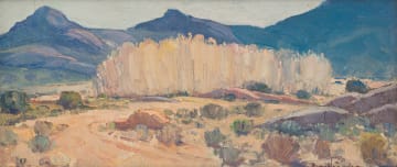 Piet van Heerden; Mountain Landscape with Poplar Copse