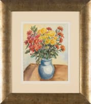 Peter Clarke; Chrysanthemums in a Blue Vase