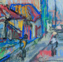Gregoire Boonzaier; Kleurvolle Straat met Drie Lamppale, Dist. Ses, Kaap (Colourful Street with Three Lamp Posts, Dist. Six, Cape)