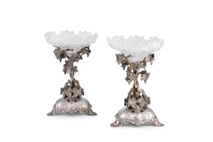 A pair of Victorian silver and glass comports, Thomas Bradbury & Sons Ltd, Sheffield, 1861-1864