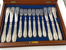 A set of twelve silver-plate fish knives and forks, John Round & Son, Sheffield, 1874