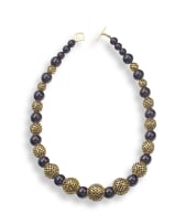 Garnet bead and 14ct gold necklace, India