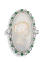 Edwardian mother-of-pearl, emerald and diamond brooch
