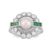 Emerald, diamond and pearl ring, 1920s