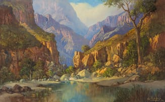 Gabriel de Jongh; Mountain Landscape with River
