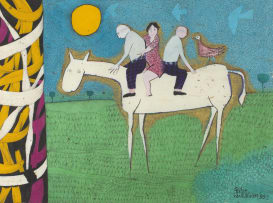 Pieter van der Westhuizen; Three Figures on Horseback with Bird