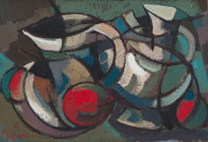 Hennie Niemann Snr; Abstract Still Life with Jugs and Fruit
