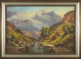 Gabriel de Jongh; River in Mountainous Landscape