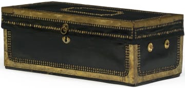 A Chinese export leather and brass-bound camphorwood chest, 19th century