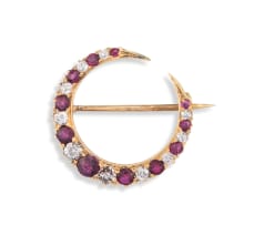 Victorian ruby and diamond crescent brooch
